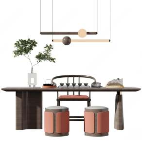 新中式茶桌椅组合3D模型下载